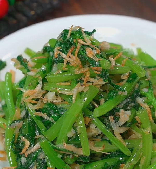 Tép kho xào rau tần ô