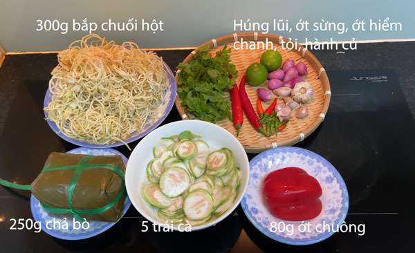 nguyên liệu làm gỏi chả bò bắp chuối