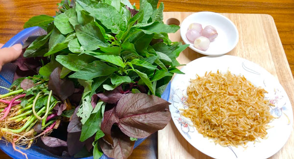 canh rau dềnh tép khô