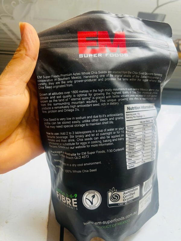 thông tin dinh dưỡng hạt chia Úc